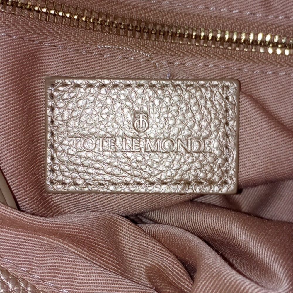 Tote Le Monde Champagne Gold Roma Cinch Soft Pebbled Leather Bag Purse - Nice! - Picture 9 of 15